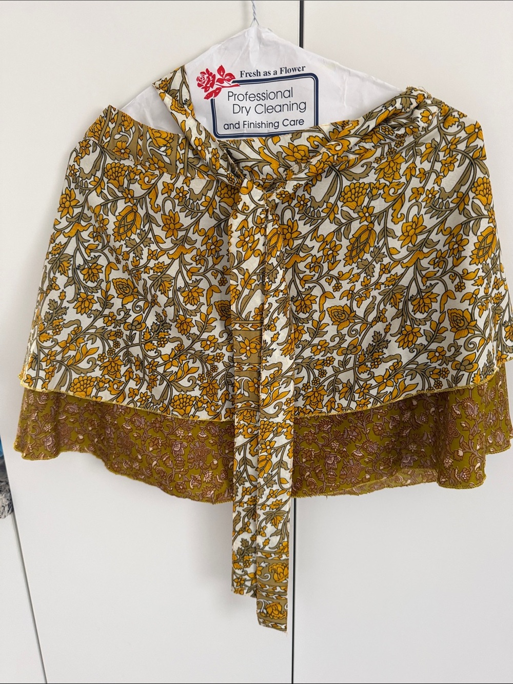 Floral Tiered Wrap Skirt in White and Mustard